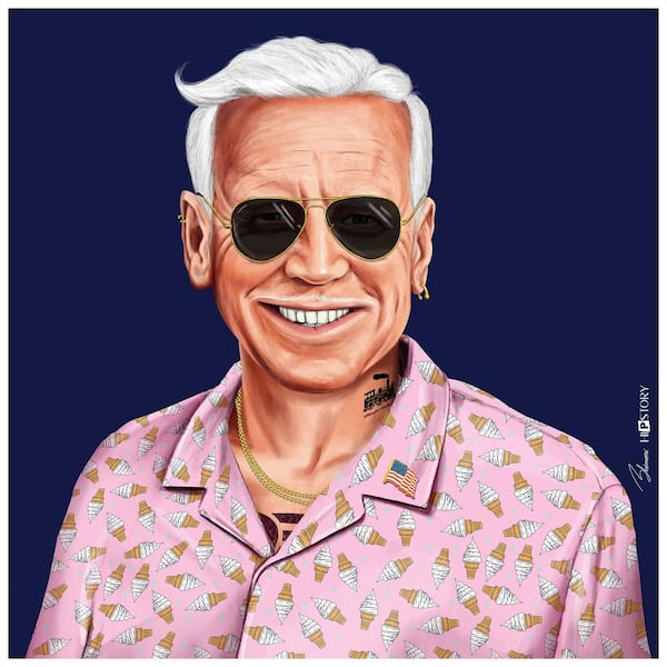 Empire Art Direct "Hip Joe Biden" Multi-color Free Floating Reverse Unframed Printed Tempered Art Glass Wall Art 24 in. x 24 in.