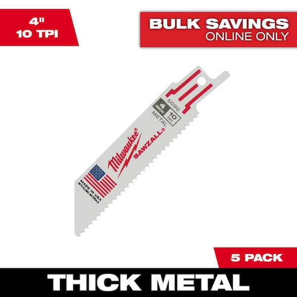 Milwaukee 4 in. 10 TPI Thick Metal Cutting SAWZALL Reciprocating Saw Blades (5-Pack)