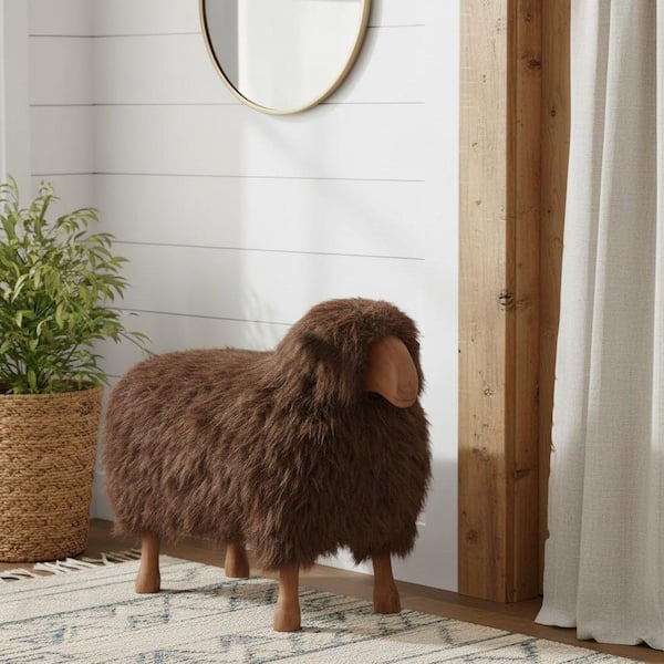 Liv & Skye Brown 31.25 in. x 22.75 in. Faux Fur Wood Decorative