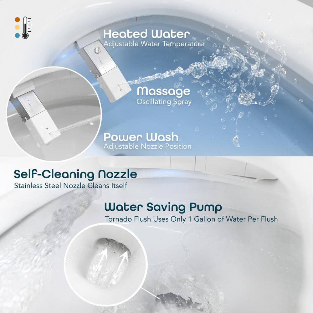 Elongated White Ceramic Smart Bidet Toilet with Heated Seat