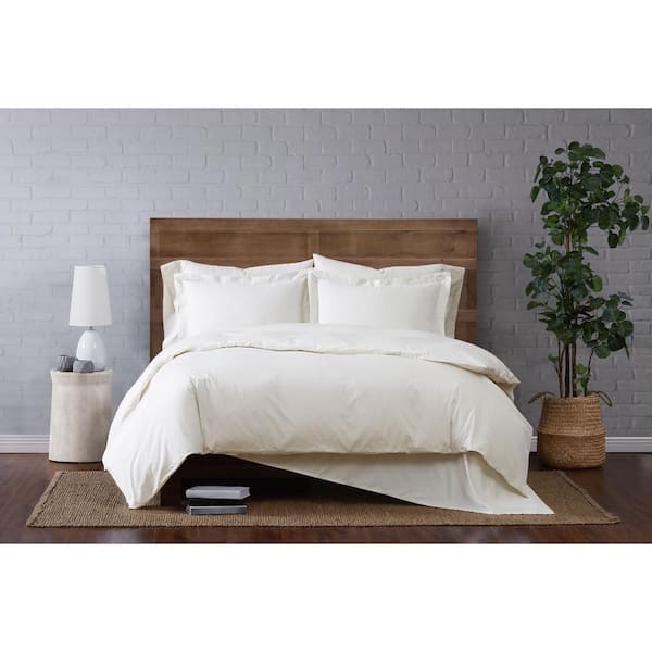 Brooklyn Loom Classic 3-Piece Cotton Ivory Full/Queen Duvet Set
