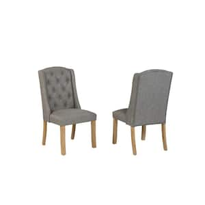 Katt Grey Linen Fabric With Rustic Light Oak Finish Legs Wing Chairs Set of 2