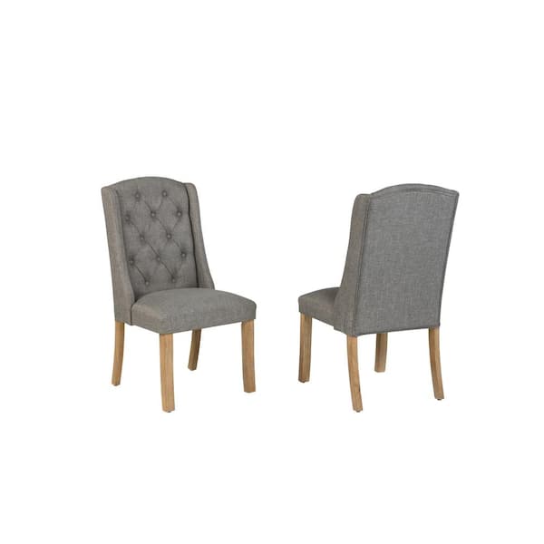 Best Quality Furniture Katt Grey Linen Fabric With Rustic Light Oak Finish Legs Wing Chairs Set of 2