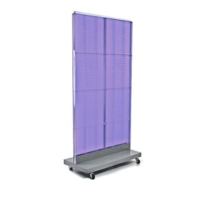 60 in. H x 32 in. W 2-Sided Double Pegboard Floor Display On Wheeled Base in Purple