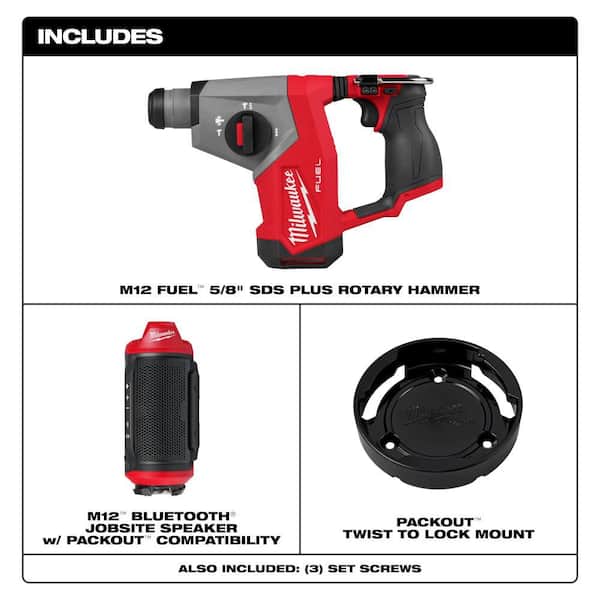M12 FUEL 12V Lithium-Ion Brushless Cordless 5/8 in. SDS-Plus Rotary Hammer Drill, & Speaker