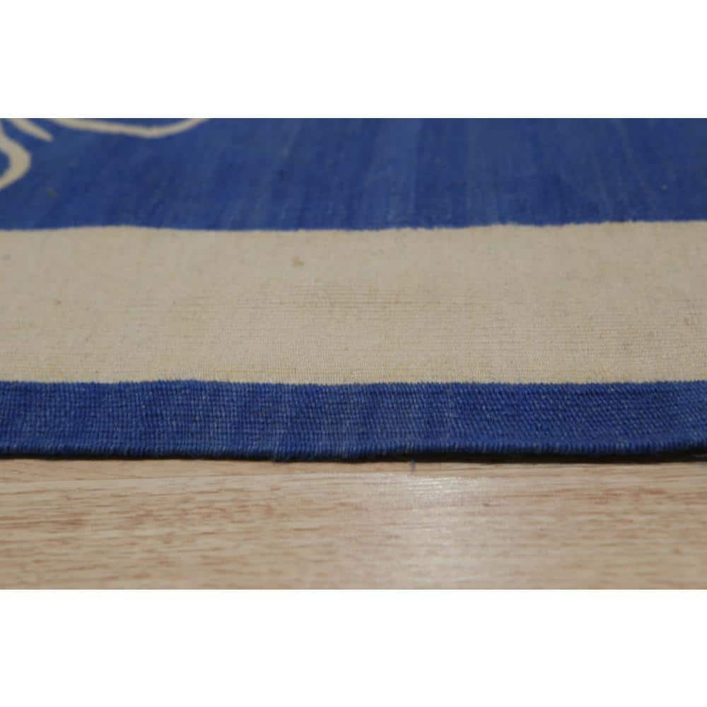 Handwoven Artisanal Blue Wool 6' x 8' Flatweave Area Rug