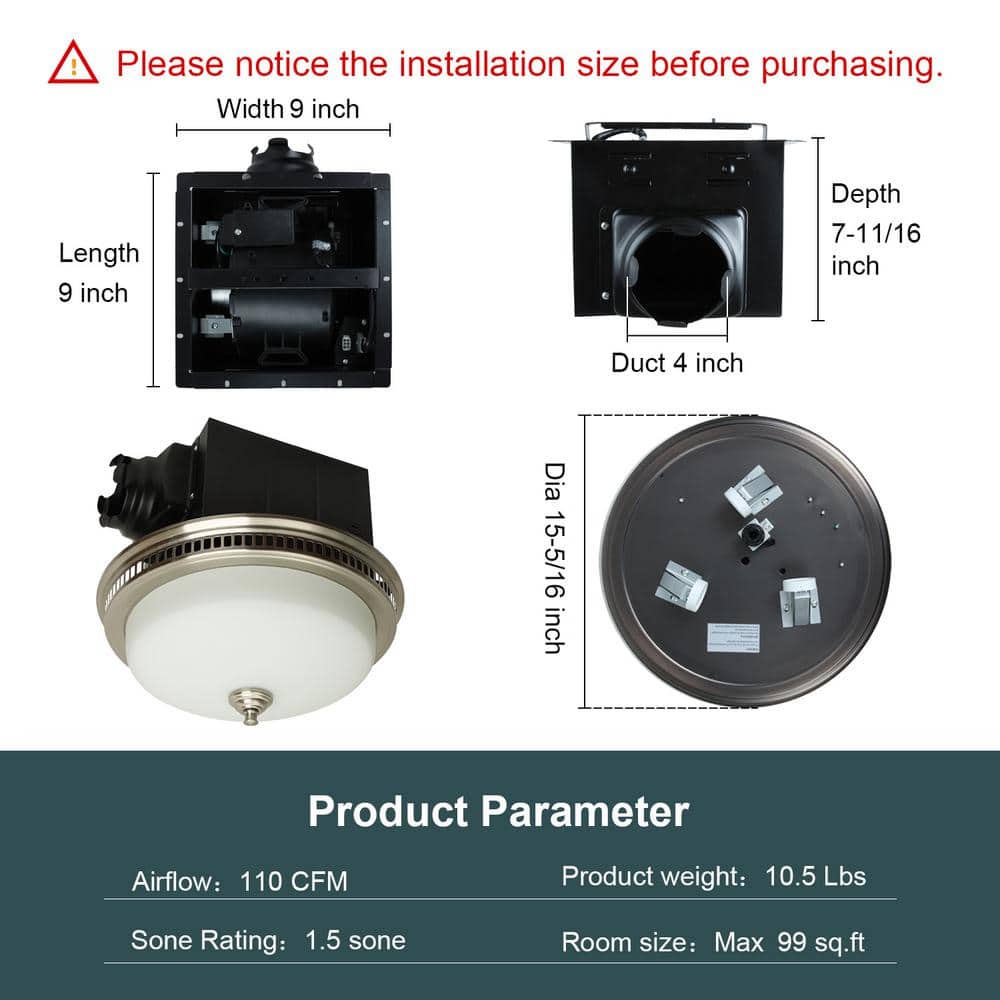 Brushed Nickel Ceiling Mount Bathroom Exhaust Fan with LED Light