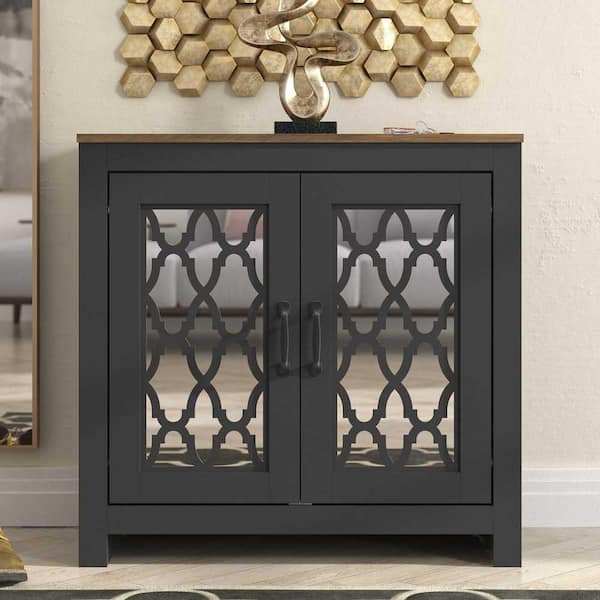 GALANO Heron 30.2 in. H X 30.9 in. W Black with Knotty Oak 12 Pairs 2 Doors Shoe Storage Cabinet