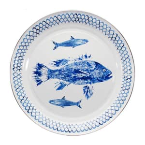 20 in. Fish Camp Enamelware Round Serving Tray