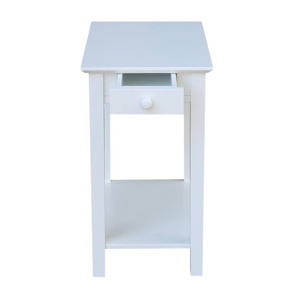 Elegant Narrow Solid Wood End Table in White with Shelf and Drawer