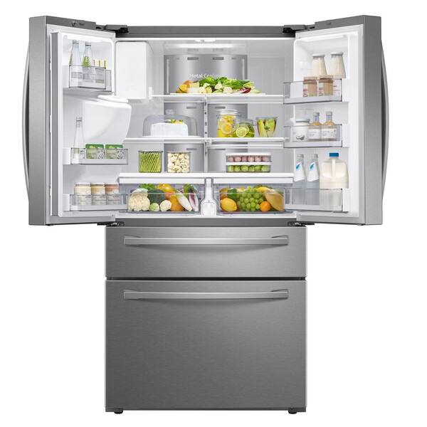 Samsung 22 2 Cu Ft Family Hub 4 Door French Door Smart Refrigerator In Fingerprint Resistant Stainless Steel Counter Depth Rf22r7551sr The Home Depot