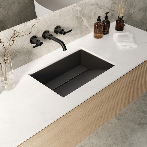 Ariaso 20 in. Undermount Rectangular 16-Gauge Brushed Stainless Steel Ramp Bathroom Sink in Gunmetal Black