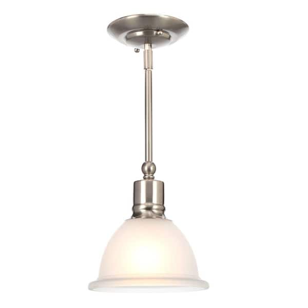 Madison Collection 7.5 in. 1-Light Brushed Nickel Mini Pendant with Etched Glass Shade