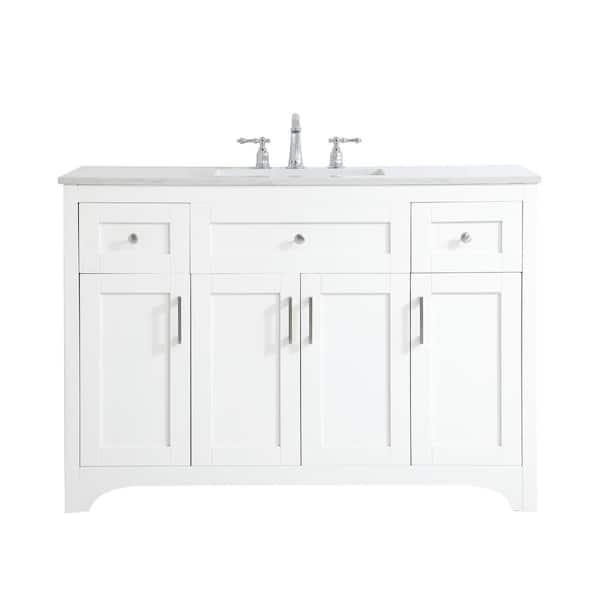 Unbranded Simply Living 48 in. W x 22 in. D x 34 in. H Bath Vanity in White with Calacatta White Engineered Marble Top