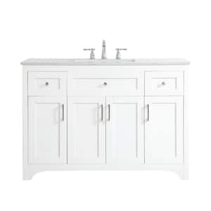Timeless Home 48 in. W x 22 in. D x 34 in. H Single Bathroom Vanity in White with Calacatta Engineered Stone