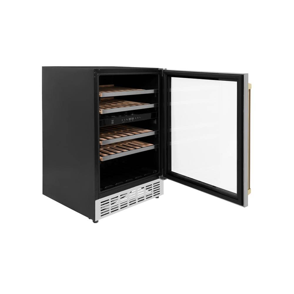 24" Stainless Steel Dual Zone Wine Cooler with Champagne Bronze Handle