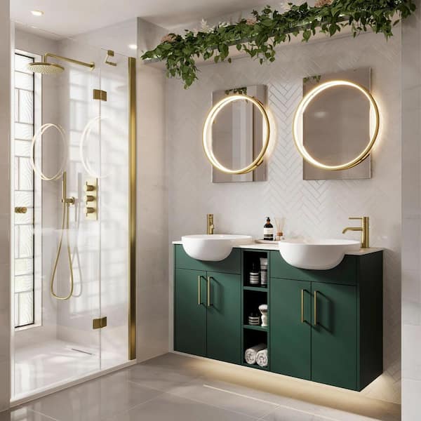 Marble and Brass Sink vanity on Black Vertical Shiplap Wall