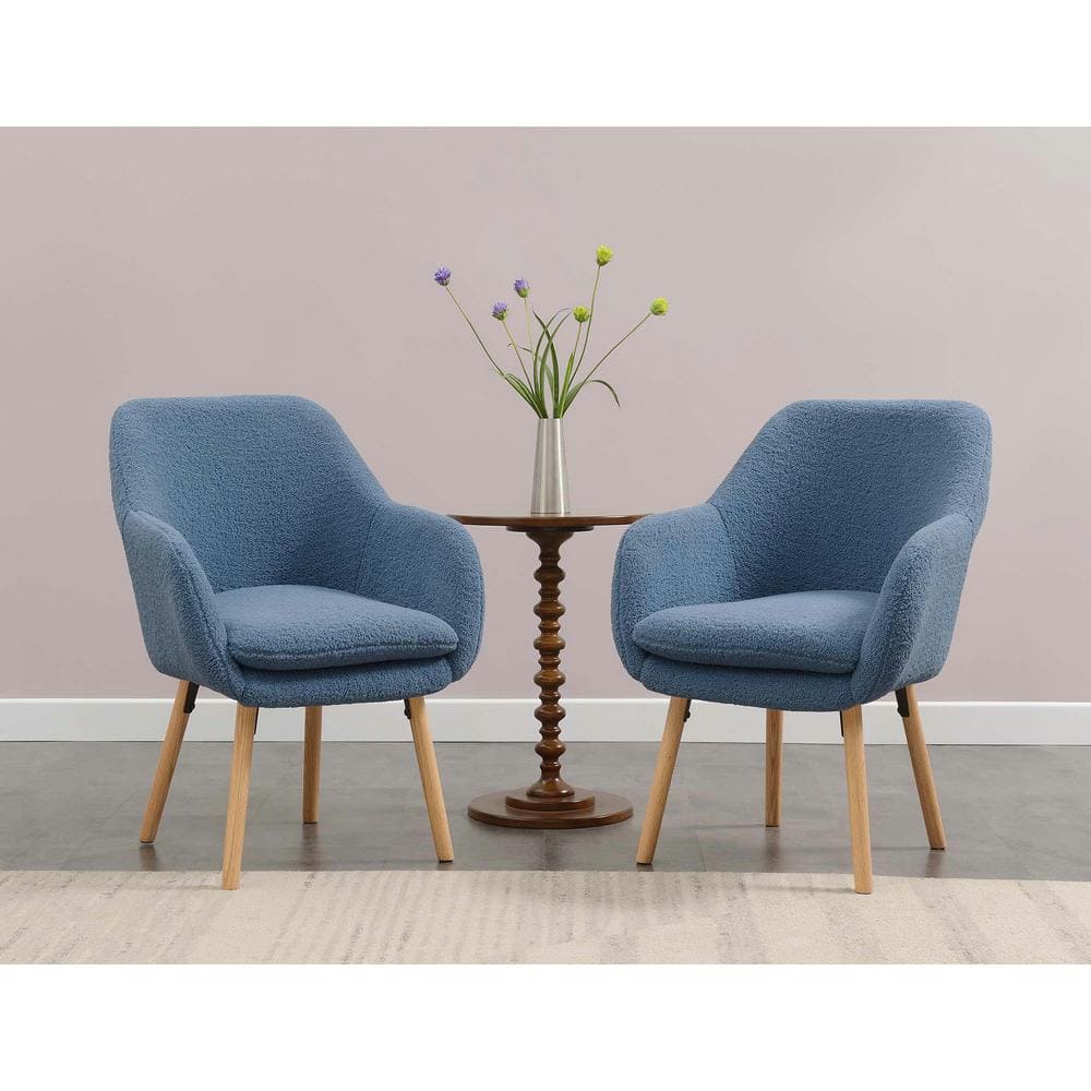 Charlotte Sherpa Blue Wood Wingback Accent Chair