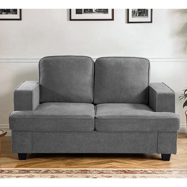 Beauti 61 in. Wide Square Arm Velvet Modern Rectangle 2-Seat Loveseat in Grey
