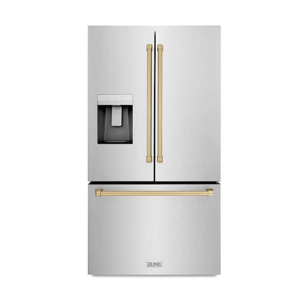 36 in. 3-Door French Door Refrigerator w/ Ice, Water Dispenser in Fingerprint Resistant Stainless, Champagne Bronze