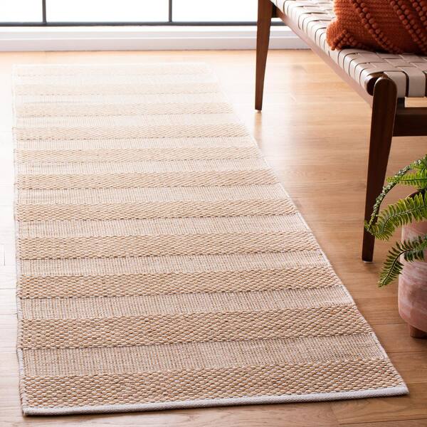 Striped Kilim Ivory Gold 2 ft. x 8 ft. Plaid Runner Rug