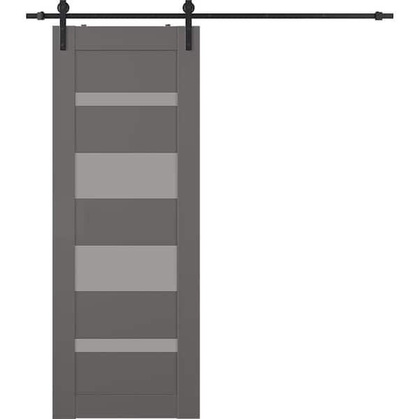 Belldinni Mirella 36 in. x 96 in. 5-Lite Frosted Glass Gray Matte Wood Composite Sliding Barn Door with Hardware Kit