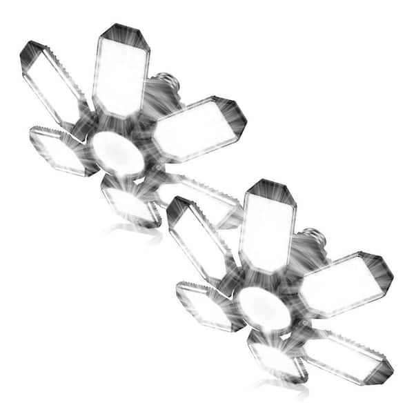 30000-Lumens Garage Ceiling LED Lights with 6-Deformable Panels 6500K E26 Base for Workshop Basement Attic 2-Pack