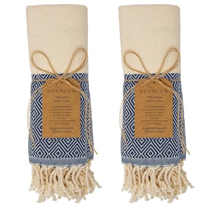 Navy 100% Cotton Turkish Hand Towels 18 in. x 40 in. Diamond Peshtemal Kitchen and Bath Towels (Set of 2)
