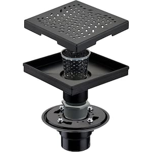 6 in. W X 6 in. D Black With Flange Square Shower Drain Cover, Stainless Steel 6-In. Bathroom Shower Drainage Pipe