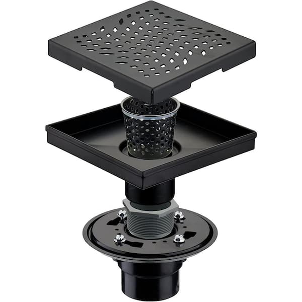Dyiom 6 in. W X 6 in. D Black With Flange Square Shower Drain Cover, Stainless Steel 6-In. Bathroom Shower Drainage Pipe