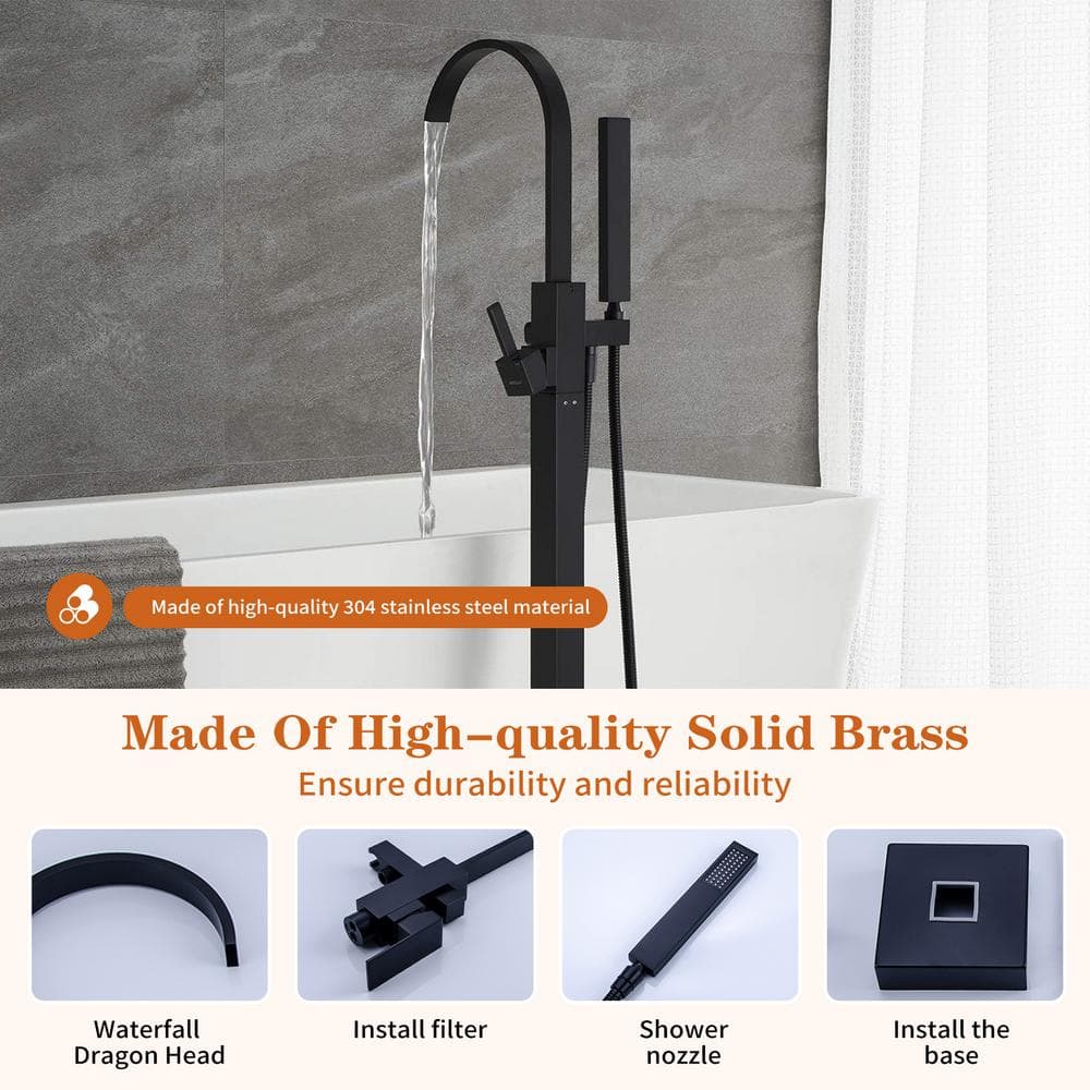 Matte Black Freestanding Tub Faucet with Hand Shower