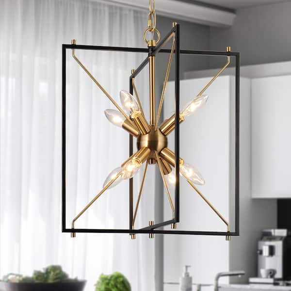 Zevni 8-Light Black Modern Kitchen Island Chandelier, Sputnik Brass Hanging Pendant Light Caged Hanging Light