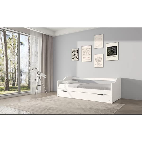 Dwell Home Inc Stella White Twin Curved Solid Wood Daybed Twin Trundle