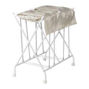 White/Natural Folding Double Bounce Back Laundry Hamper with Wheels