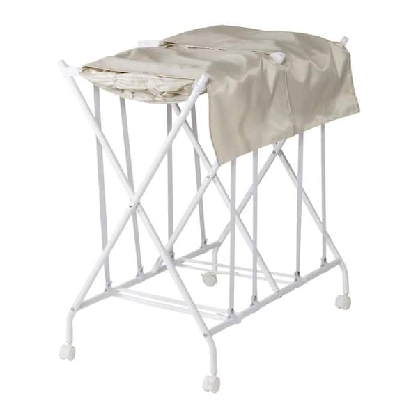 Honey-Can-Do White/Natural Folding Double Bounce Back Laundry Hamper with  Wheels HMP-09751 - The Home Depot