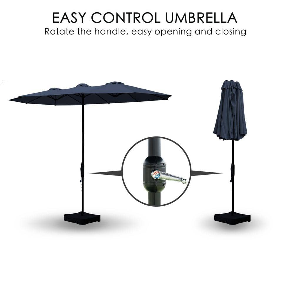 15ft Dark Blue Water Resistant Double-Sided Patio Umbrella