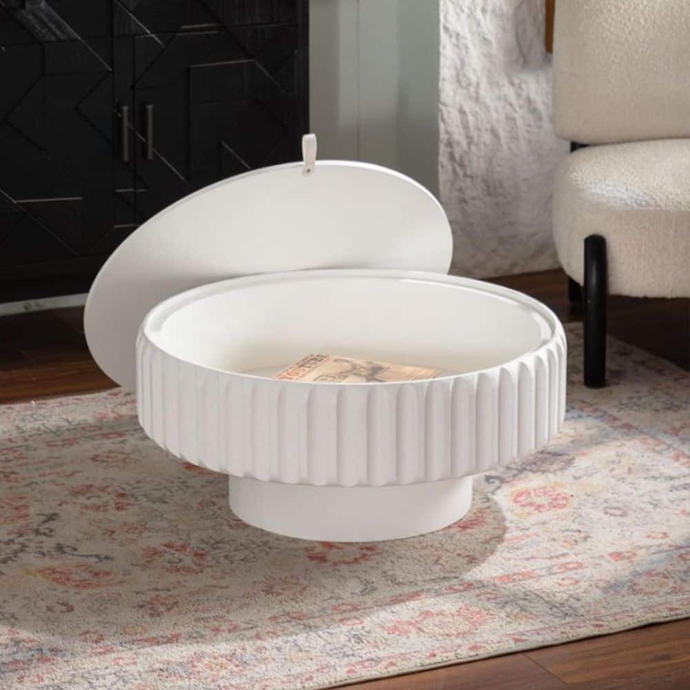 Siyavash 31.5 in. White Round Stone Coffee Table with Lift-Off Lid, Perfect for Modern Living price history on PriceWatchPro