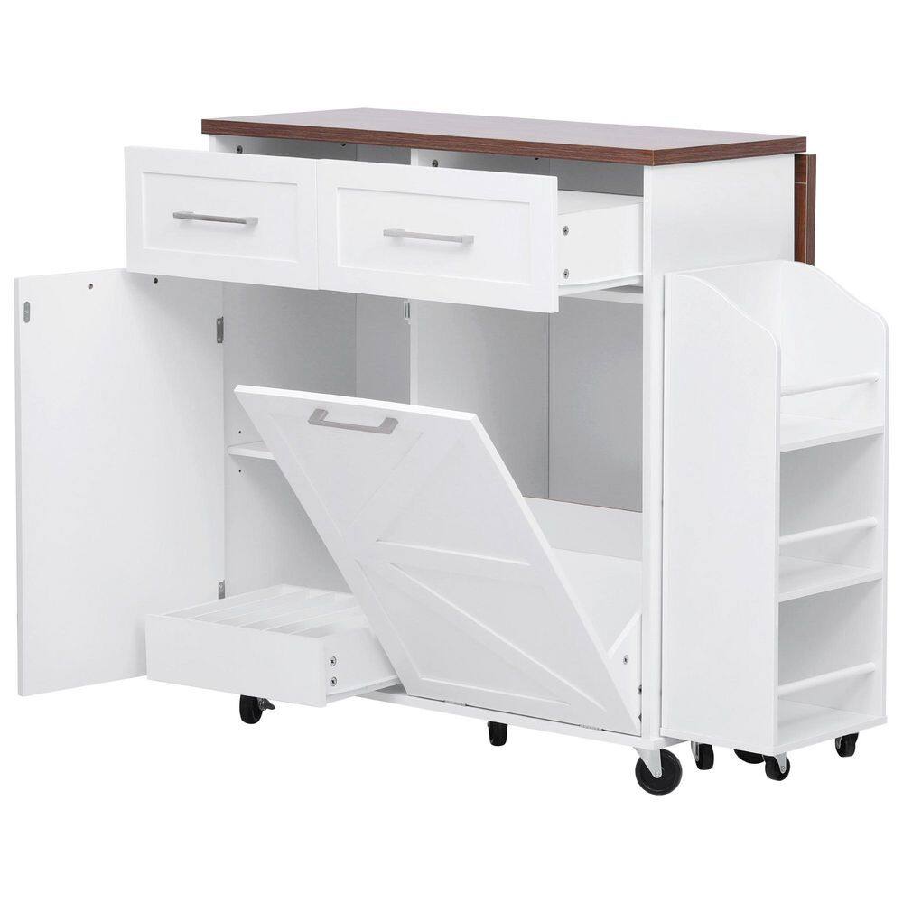 Black Kitchen Cart with Removable Side Racks, Drop-Leaf, Trash Can Cabinet, Adjustable Shelf, Pull-out Divider Shelf - thumbnail 5