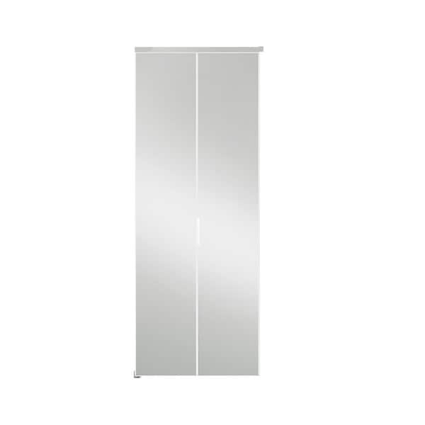 30 in. x 80 in. Full Lite Mirrored Glass, White Aluminum Frame, Hollow Core MDF Bi-fold Doors with Hardware Kit Set
