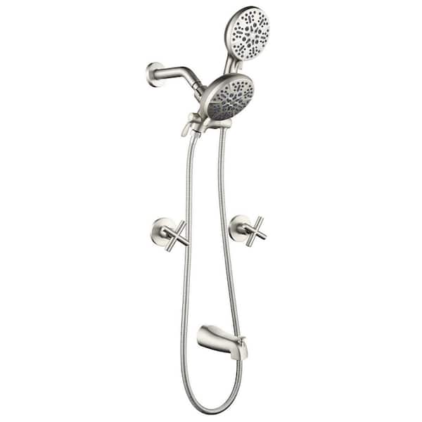 Double Handle 3-Spray Tub and Shower Faucet 2.5 GPM, 7 Functions Dual Shower Head in Brushed Nickel Valve Included