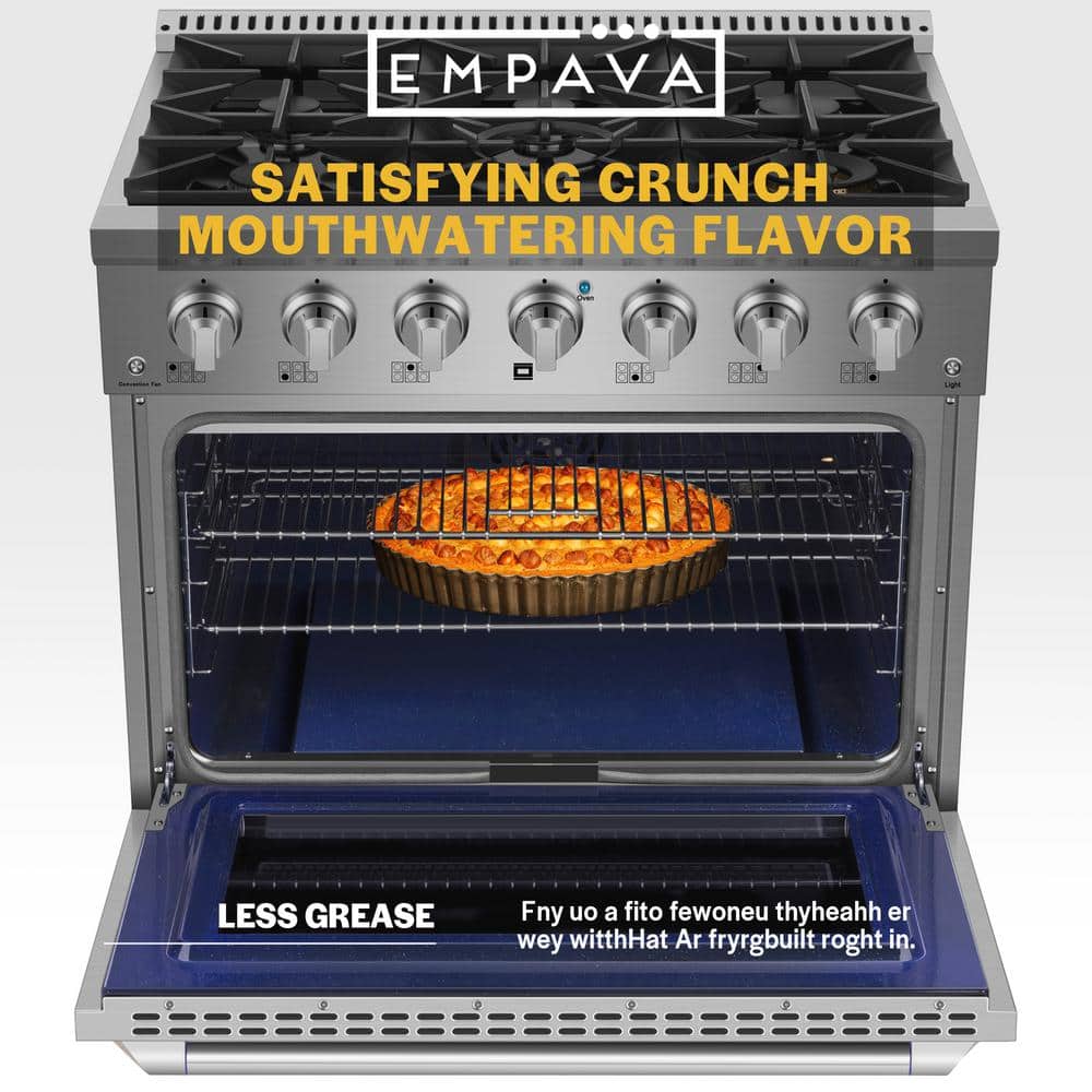 Empava 36 in. 5.2 cu. ft. Single Oven Slide-In with 6 Burners Gas Range in Stainless Steel, Silver -  EPV-36GR08