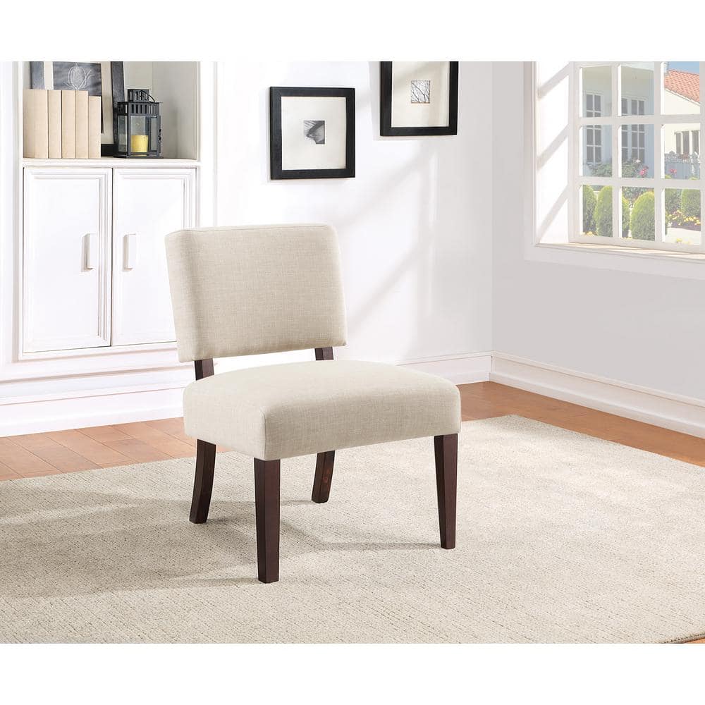Jasmine Cream Fabric Side Chair with Espresso Wood Legs
