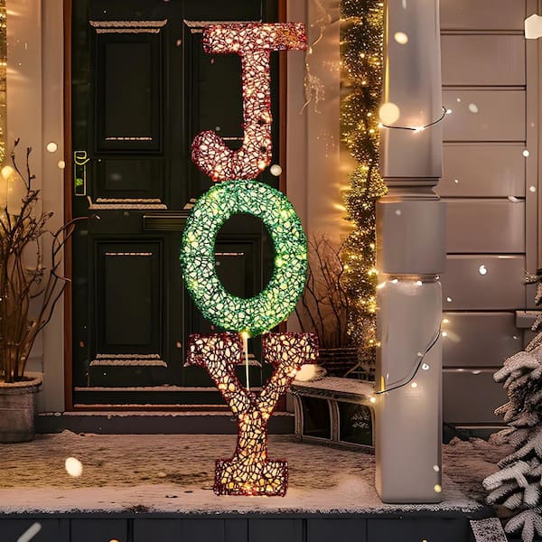 Joyfy Syncfun 2D Stacked Joy Letters Cotton Yard Light, 30 Pre-Lit LED Warm Christmas White Lights