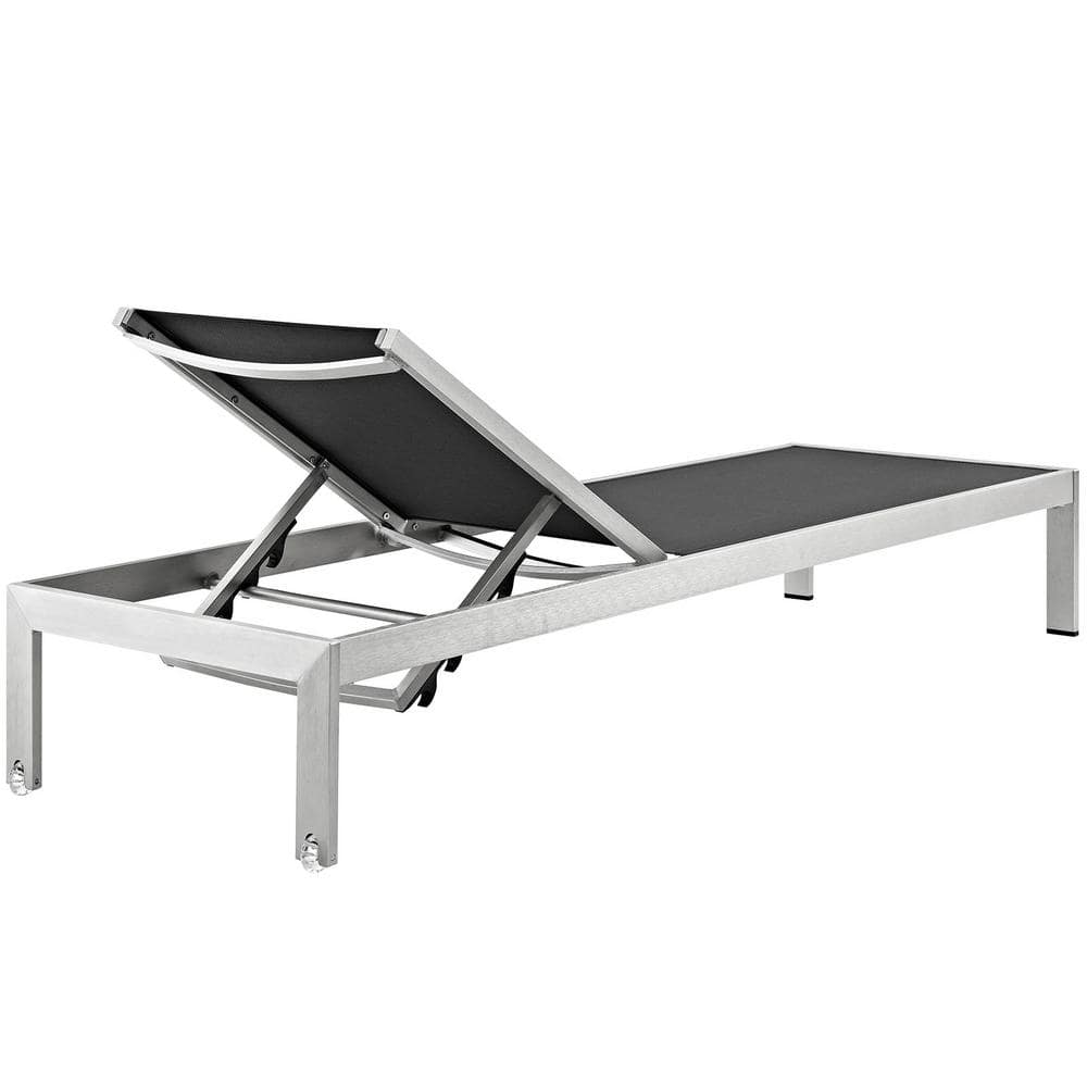 Silver Black Aluminum Mesh Outdoor Chaise Lounge Chair