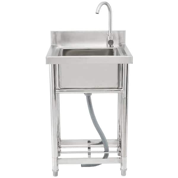Stainless Steel Utility Sink, Freestanding Single Bowl w/ Faucet & Legs, Prep/Laundry/Garage, 16 x 13 x 8.7 in