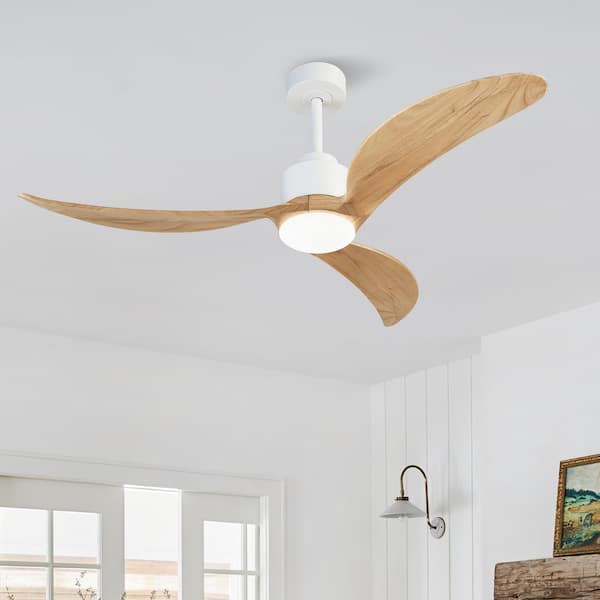 52 in. Matte White Wood Ceiling Fan with Dimmable LED Light Remote Control
