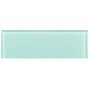 Enchant Elle Bewitch Aqua Blue Glossy 4 in. x 12 in. Smooth Glass Subway Wall Tile Sample