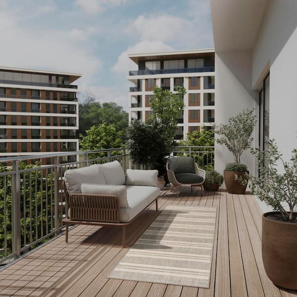 Horizon Indoor/Outdoor Grey 2 ft. x 6 ft. Stripes Contemporary Runner Area Rug