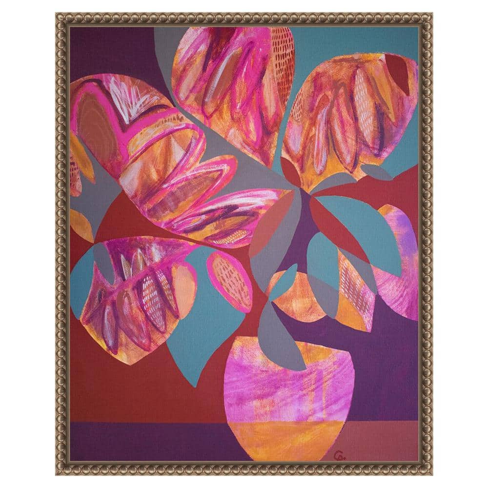 Pink and Orange Abstract Botanic-Inspired Framed Canvas Wall Art