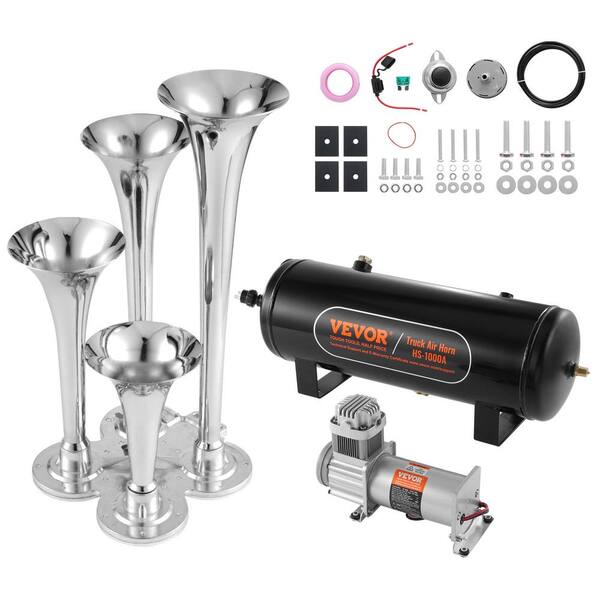 Train Horns Kit 4 Trumpet Air Horn Kit 150dB Train Horns for Pickup Trucks 12V 160 psi Air Compressor 2.6 Gal.10 L Tank